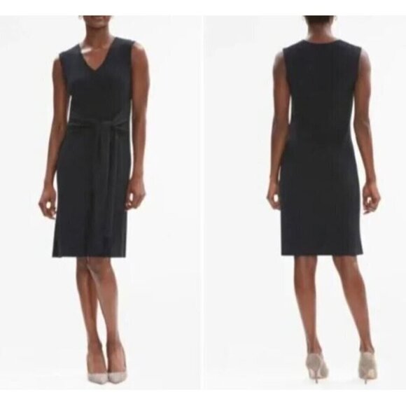 MM Lafleur Chell Dress Womens Medium Navy Melange Tie Waist Sleeveless V Neck - Picture 1 of 8